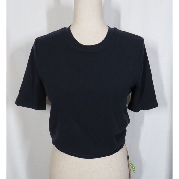 OGL Soft Stretchy Wool Blend Short Sleeve Banded Hem Brami Top Navy Size Small - Picture 8 of 11